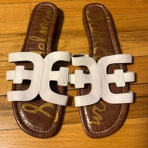 Sam Edelman White Slide Sandals with Brown Footbed